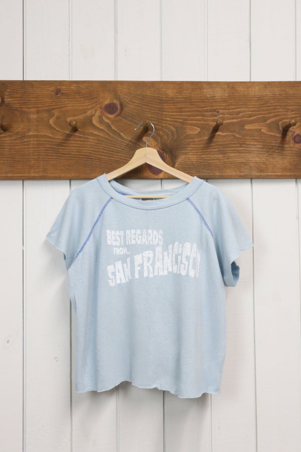 Best Regards - Upcycled Destination Goods San Francisco Cropped Postcard Sweatshirt - Sky Blue