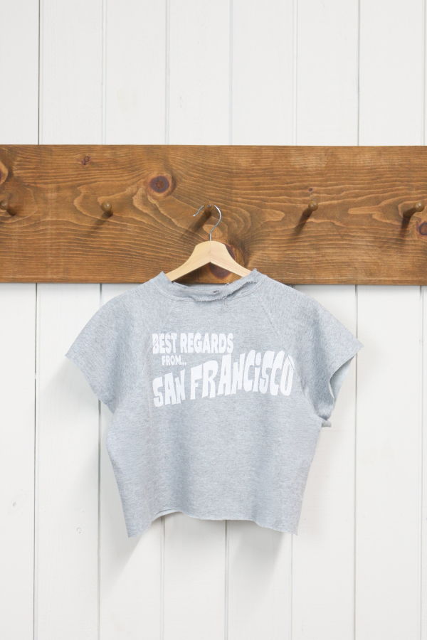 Best Regards - Upcycled Destination Goods San Francisco Cropped Postcard Sweatshirt - Heather Gray
