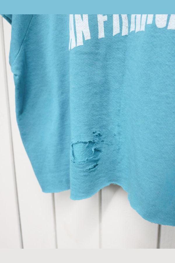 Best Regards - Upcycled Destination Goods San Francisco Cropped Postcard Sweatshirt - Turquoise