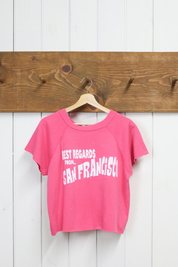Best Regards - Upcycled Destination Goods San Francisco Cropped Postcard Sweatshirt - Pink