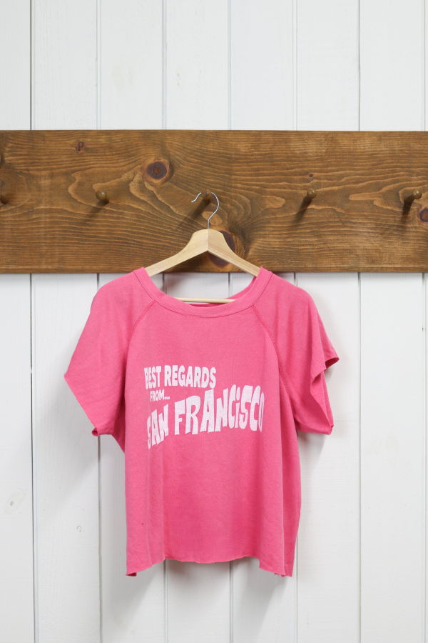 Best Regards - Upcycled Destination Goods San Francisco Cropped Postcard Sweatshirt - Pink