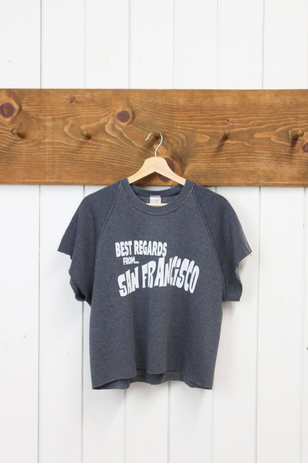 Best Regards - Upcycled Destination Goods San Francisco Cropped Postcard Sweatshirt - Heather Gray
