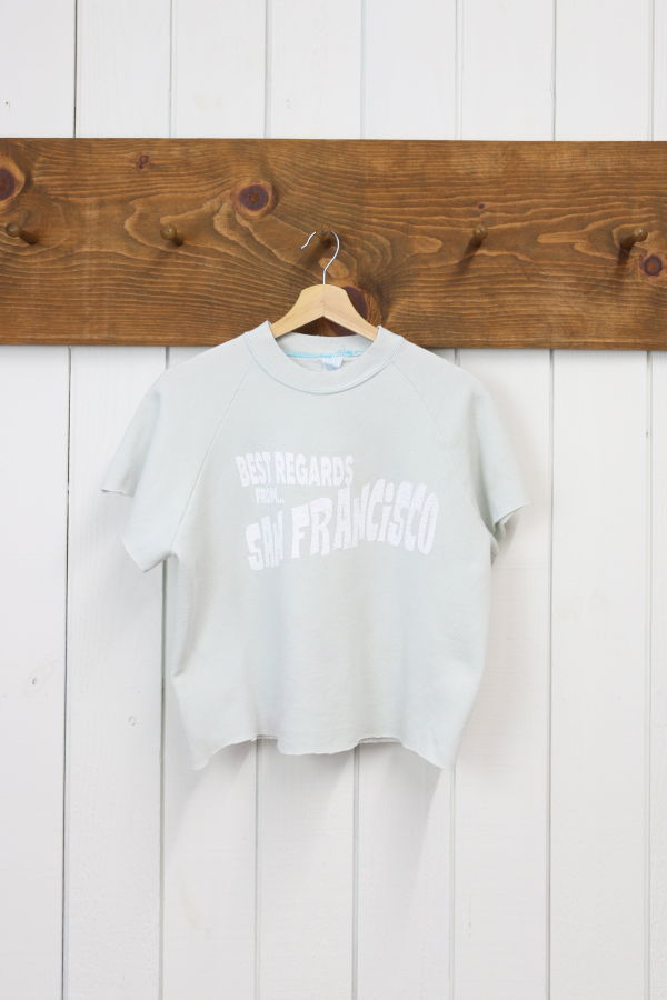 Best Regards - Upcycled Destination Goods San Francisco Cropped Postcard Sweatshirt - Sky Blue