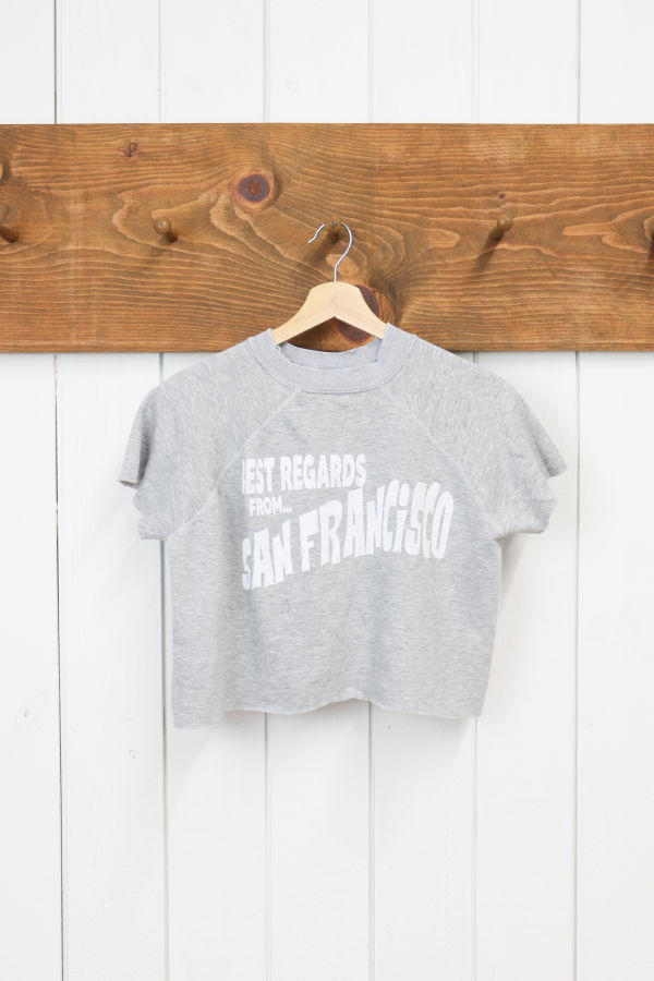 Best Regards - Upcycled Destination Goods San Francisco Cropped Postcard Sweatshirt - Heather Gray