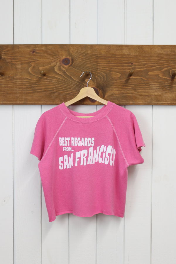 Best Regards - Upcycled Destination Goods San Francisco Cropped Postcard Sweatshirt - Pink