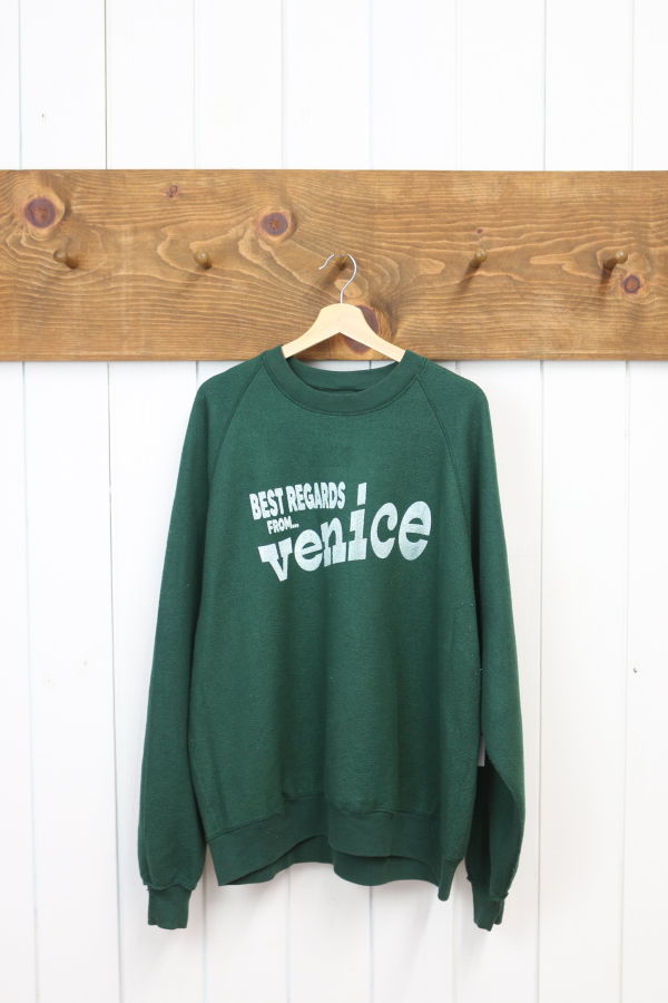 Best Regards - Upcycled Destination Goods Venice Inside-Out Postcard Sweatshirt - Forest Green