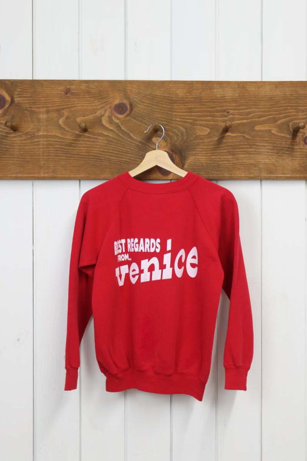 Best Regards - Upcycled Destination Goods Venice Postcard Sweatshirt - Red