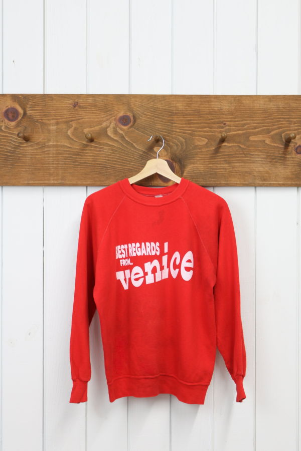 Best Regards - Upcycled Destination Goods Venice Postcard Sweatshirt - Red