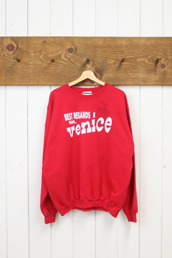 Best Regards - Upcycled Destination Goods Venice Postcard Sweatshirt - Red