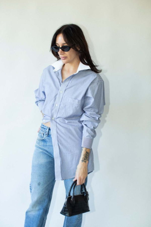 Vintage Contrast Collar Button Up Shirt