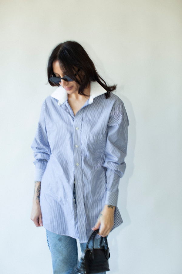 Vintage Contrast Collar Button Up Shirt