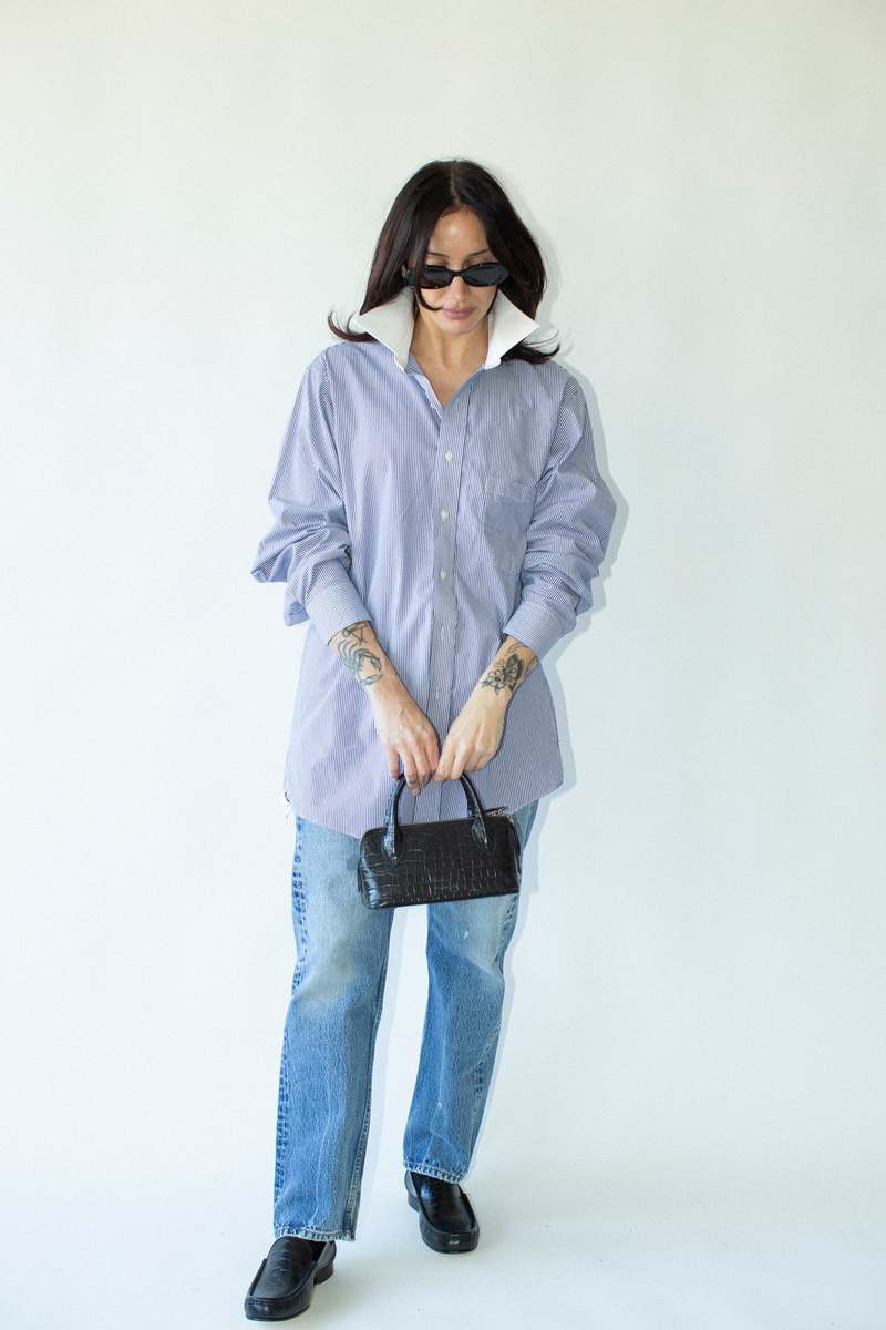 Vintage Contrast Collar Button Up Shirt
