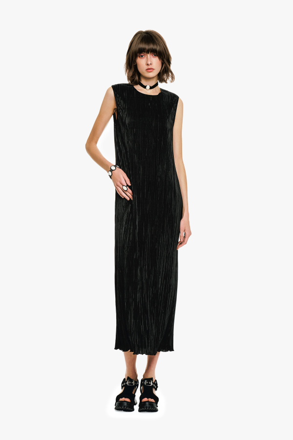 Anna Sui Pliss Sleeveless Maxi Dress - Black