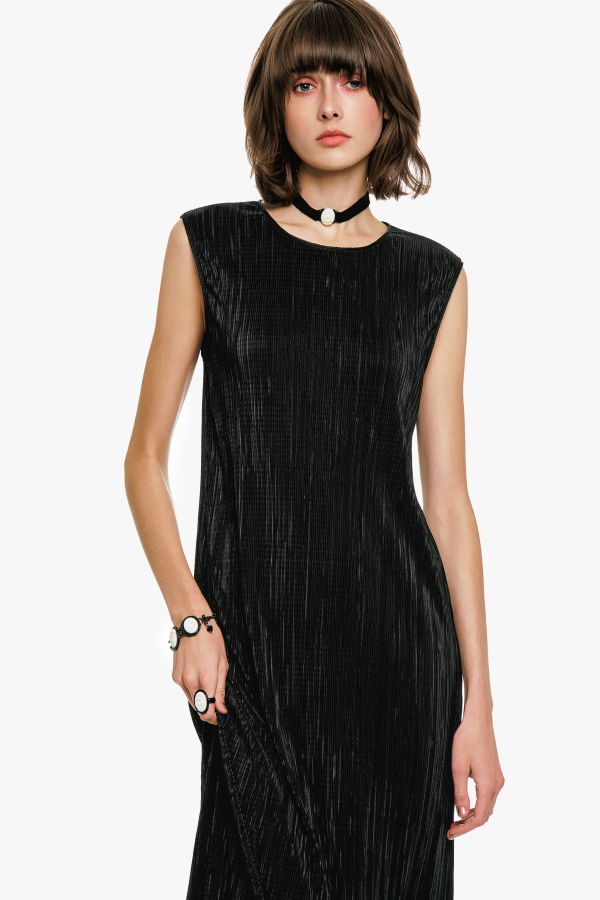 Anna Sui Pliss Sleeveless Maxi Dress - Black