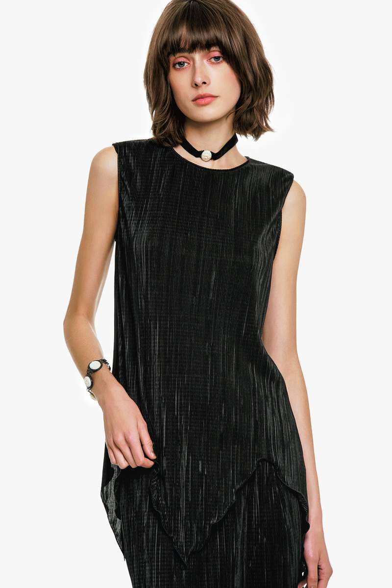 Anna Sui Pliss Sleeveless Top - Black