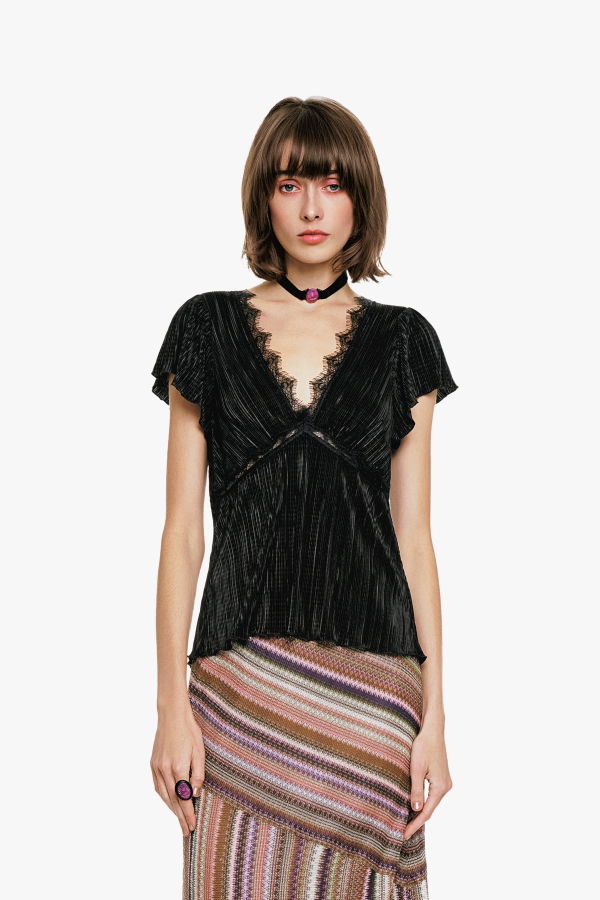 Anna Sui Plissé V-Neck Top