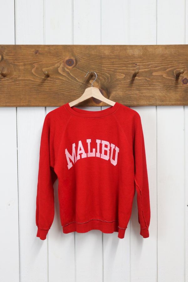 Best Regards - Upcycled Destination Goods Malibu Inside-Out Varsity Sweatshirt - Red