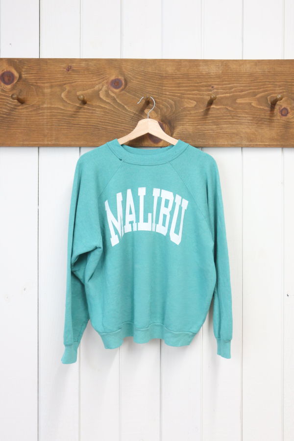 Best Regards - Upcycled Destination Goods Malibu Varsity Sweatshirt - Turquoise