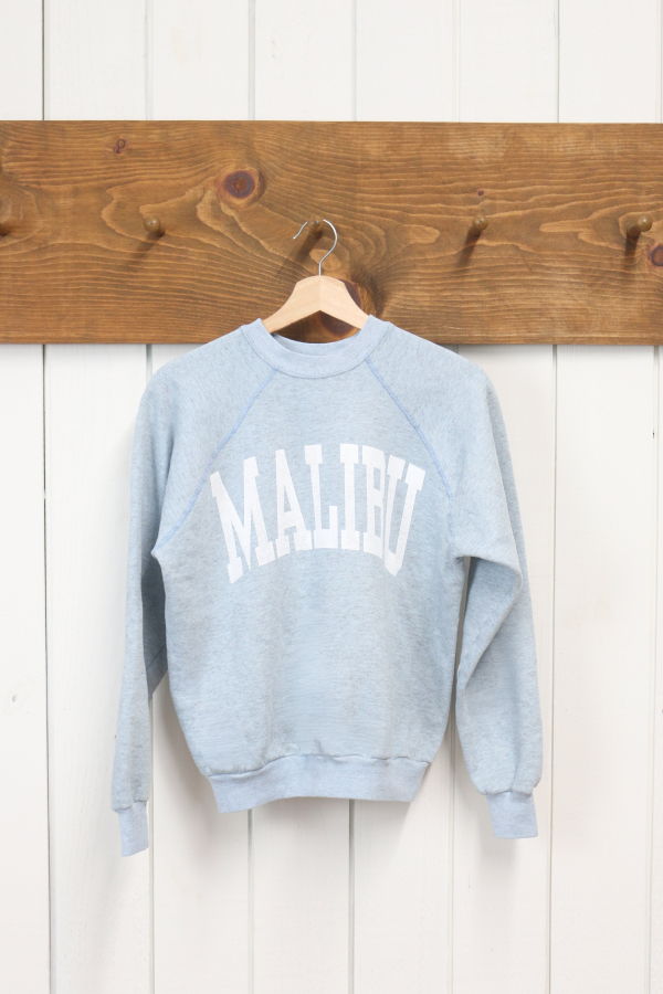 Best Regards - Upcycled Destination Goods Malibu Varsity Sweatshirt - Sky Blue