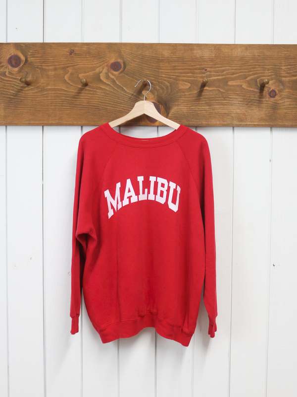 Best Regards - Upcycled Destination Goods Malibu Varsity Sweatshirt - Red Best Regards - Upcycled Destination Goods Malibu Varsity Sweatshirt - Red