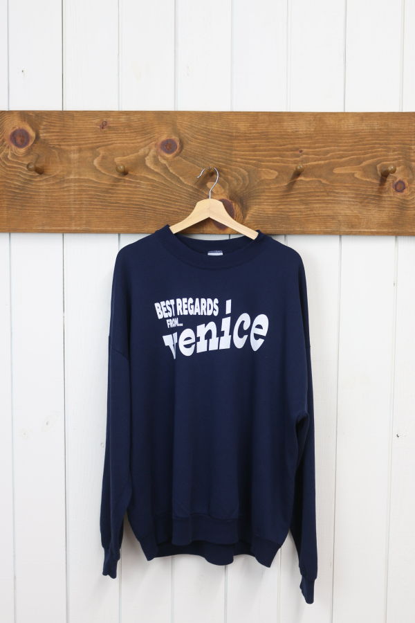 Best Regards - Upcycled Destination Goods Venice Postcard Sweatshirt - Navy Blue