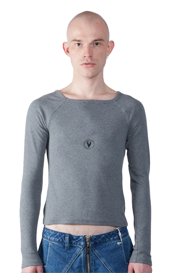 FANG NYC Essential Zipper Square Neck Long Sleeve Top - Gray