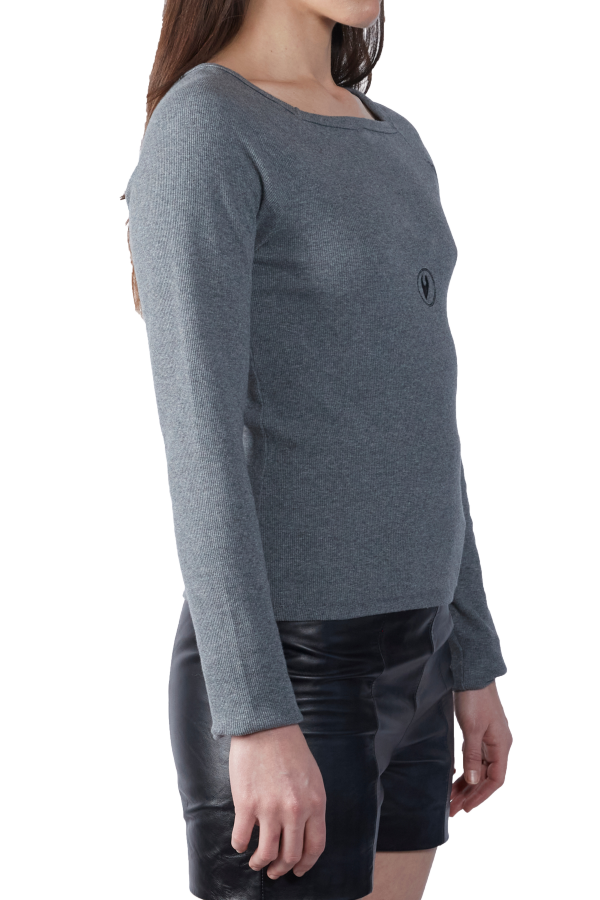 FANG NYC Essential Zipper Square Neck Long Sleeve Top - Gray