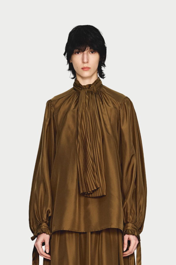 INTO THE EAST Lace-up Silk Blouse