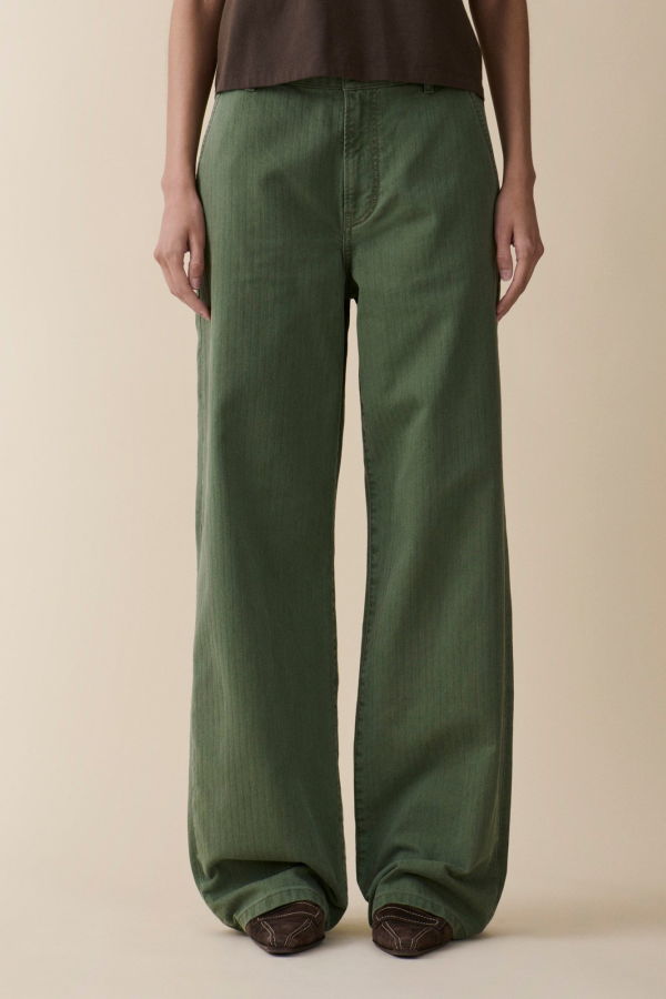 Jeanerica Belem Mid Rise Loose Fit Chinos - Chevron Green