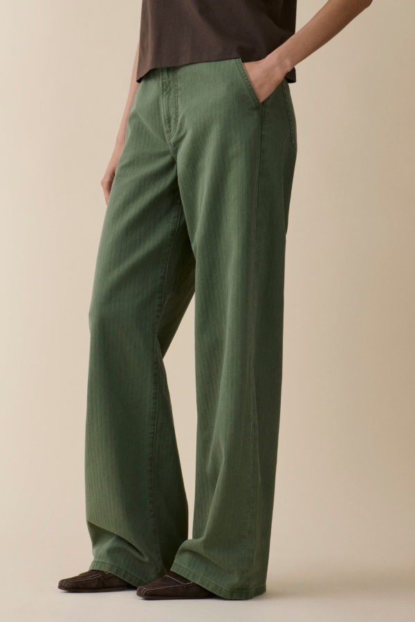 Jeanerica Belem Mid Rise Loose Fit Chinos - Chevron Green