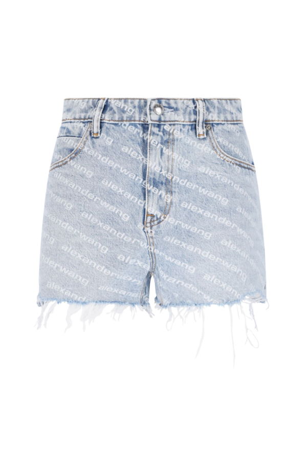 ALEXANDER WANG High-Waisted Logo Print Denim Shorts - Gray
