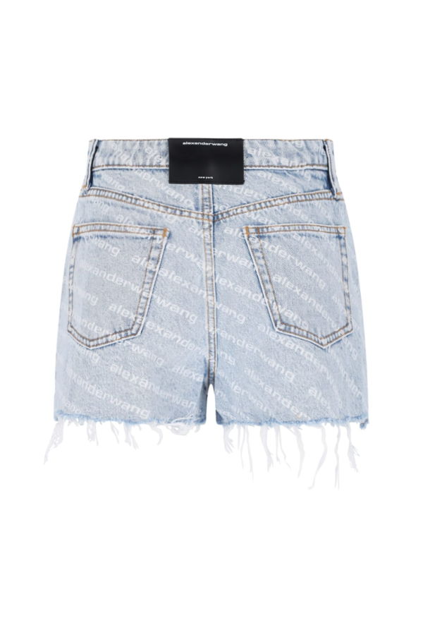 ALEXANDER WANG High-Waisted Logo Print Denim Shorts - Gray