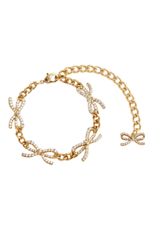 Self-Portrait Metallic Bracelet with Bow and Crystal Embellishments Bracelet - Gold