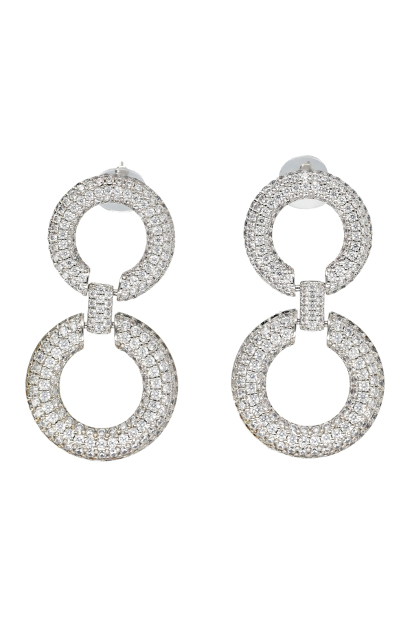 Self-Portrait Silver Crystal Chain Link Earrings - Silver