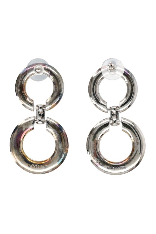 Self-Portrait Silver Crystal Chain Link Earrings - Silver