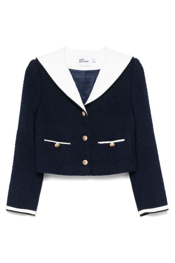 Self-Portrait Bouclé Short Jacket - Blue