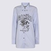 Ganni Light Blue And Black Shirt - Blue - Thumbnail 1