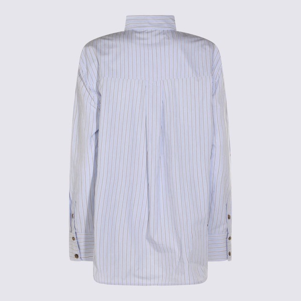 Ganni Light Blue And Black Shirt - Blue
