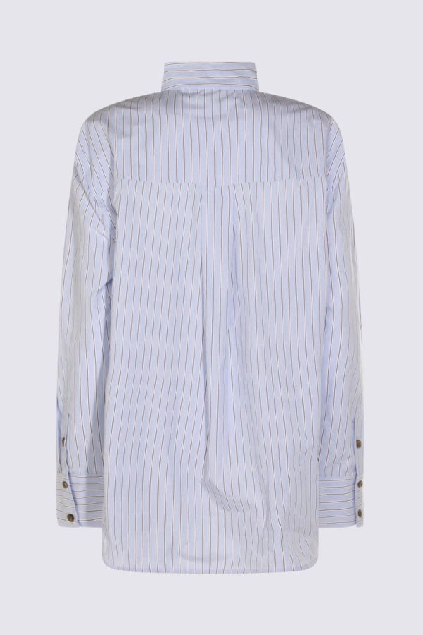 Ganni Light Blue And Black Shirt - Blue