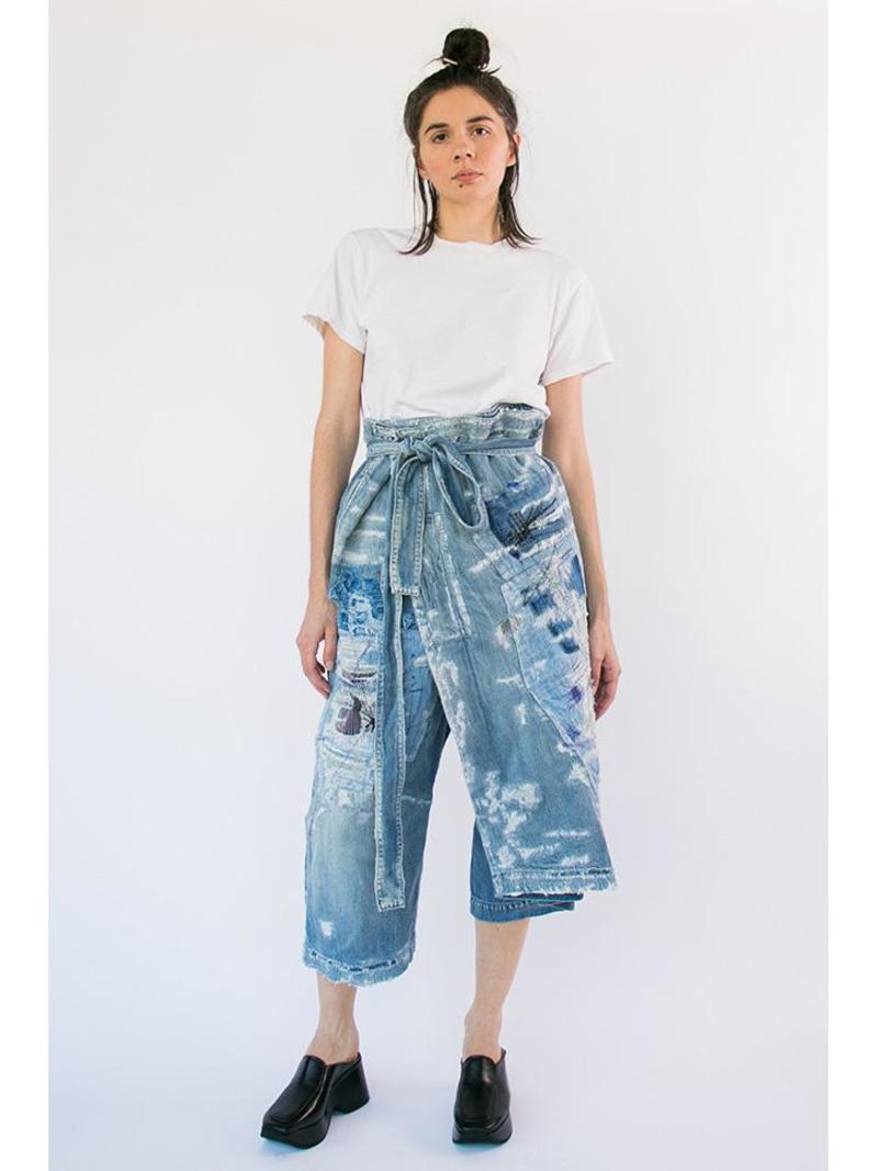 archive KAPITAL wrap pants capital期 初期 Kapital 12oz Denim Wrap Pants - Crash Remake | Garmentory