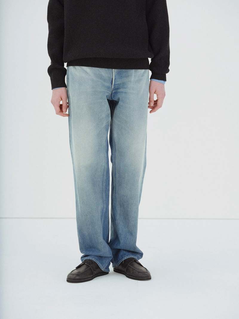 Auralee Selvedge Faded Heavy Denim Wide Pants