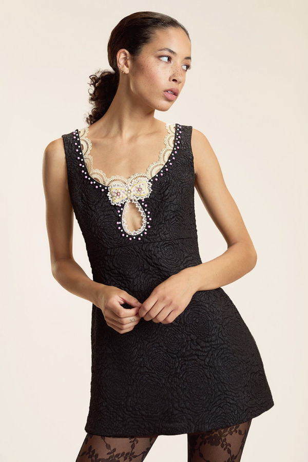 Cynthia Rowley Petit Four Lace Trim Dress - Black