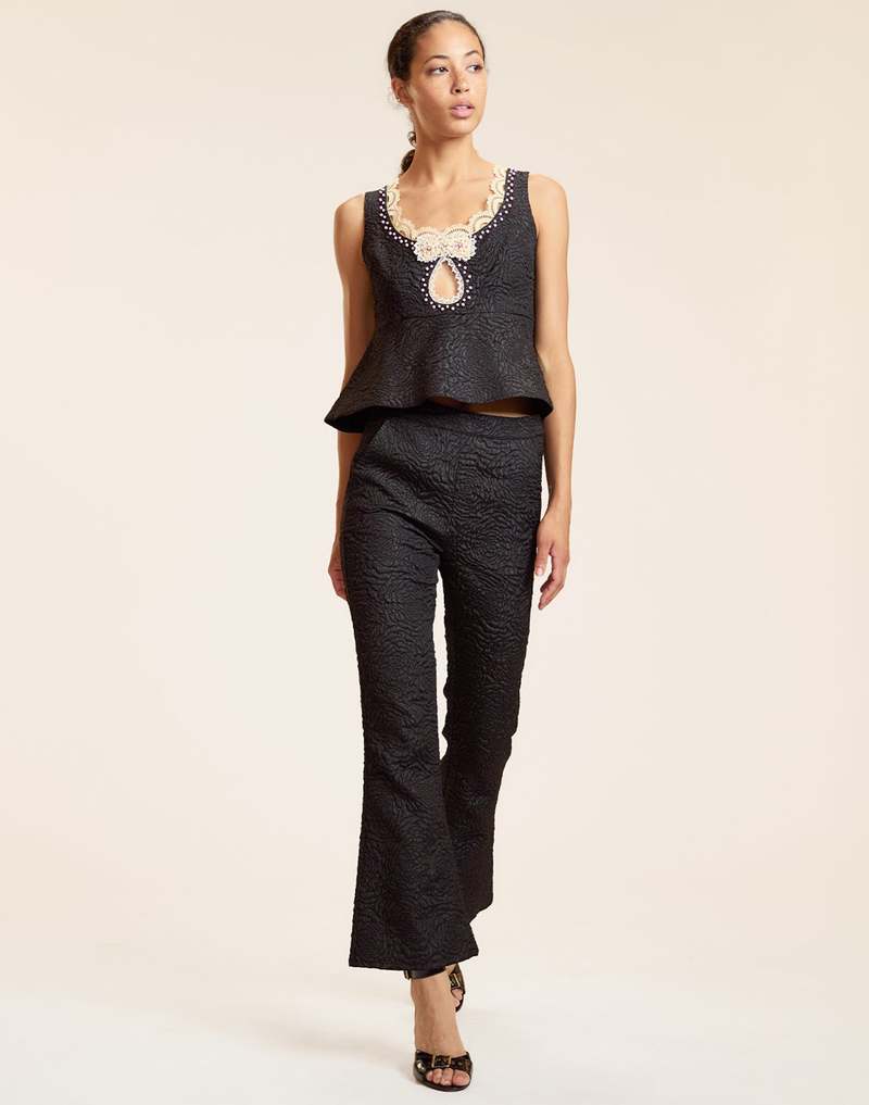 Cynthia Rowley Petit Four Lace Trim Top - Black