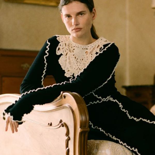 Sea NY Vania Lace Long Sleeve Midi Knit Dress - Black on Garmentory