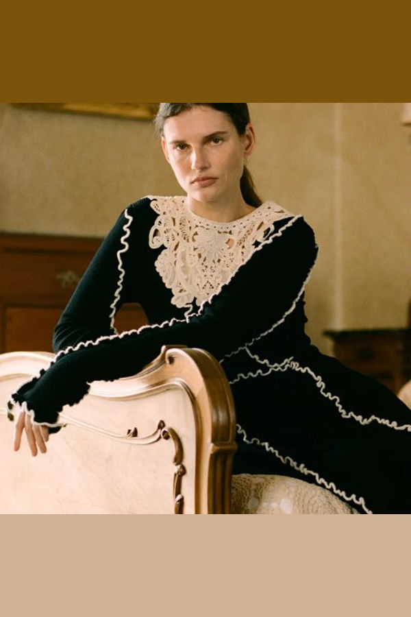 Sea NY Vania Lace Long Sleeve Midi Knit Dress - Black