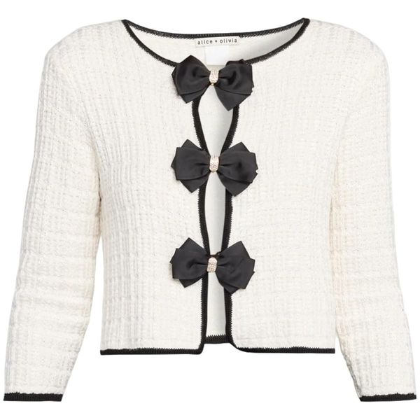 alice + oliva Akira Bow Knit Cardigan - Soft White/Black