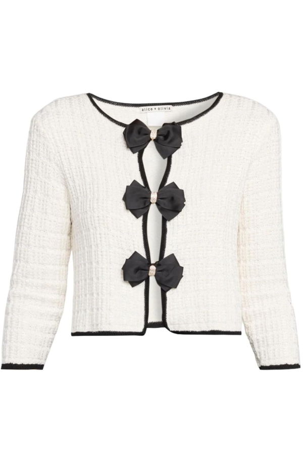alice + oliva Akira Bow Knit Cardigan - Soft White/Black