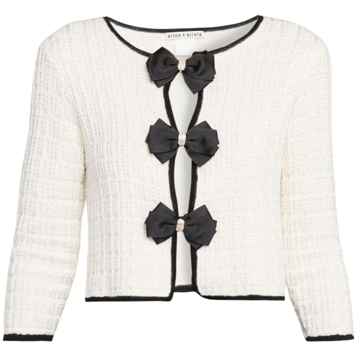alice + oliva Akira Bow Knit Cardigan - Soft White/Black - Image 1 of 1