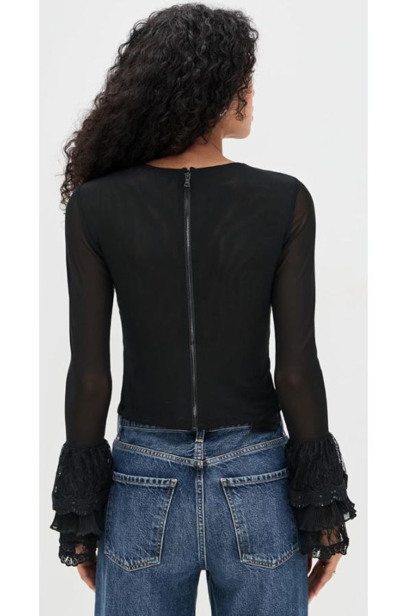 alice + oliva Delaina Long Sleeve Crop Top - Black