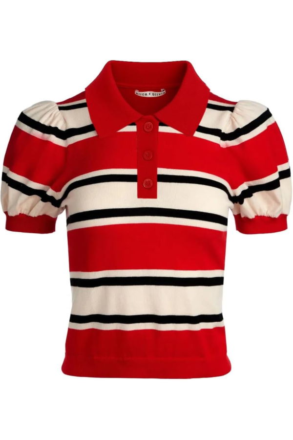 alice + oliva Ramona Puff Sleeve Striped Pullover - Perfect Ruby Multi